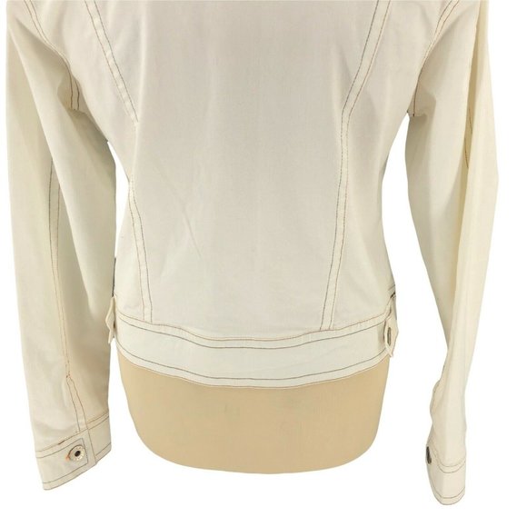 Clash Jeans Womens Jacket Large White Stretch Denim Long Sleeve Flap Pockets EUC - Picture 9 of 12